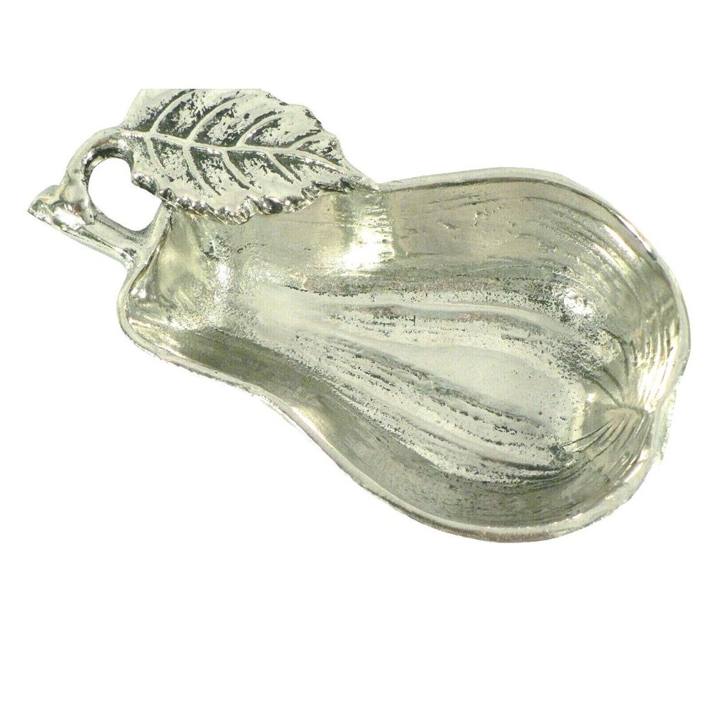 Condiment Nut Candy Dish, Pear Shaped Cast Aluminum Silver Antiqued Finish